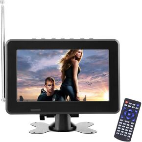 Yoidesu Portable TV LCD Monitor, 10in 1080P Rechargeable Car Digital TV with ATSC Tuner, AV in Out, FM Radio, SD, MMC, USB, TV Stand and Remote Control for Car Travel, Mini
