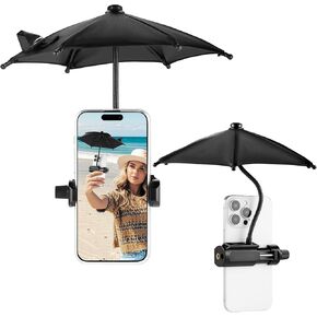 OUTXE Strong Clip Phone Umbrella for Sun, Mini Tanning Shade Cover for Cell iPhone/Android (Black)