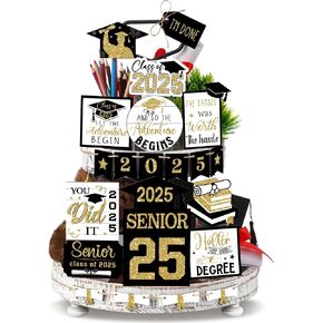 22 Pcs 2024 Graduation Tiered Tray Decorations Farmhouse Decorations Class of 2024 Graduation Table Centerpieces Signs for Home Graduation Table Decoration(Black, White) in Kuwait