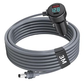 Starlink Mini DC Power Cable: Waterproof Car Charger for Starlink Mini with Cigarette Lighter Adapter, USB & Type-C Ports, LED Voltmeter, 18AWG Wire, Fast Charging for Starlink (3M/10FT)