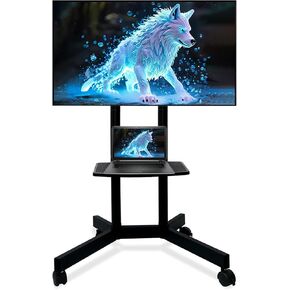 Rolling TV Stand with Wheels for 32-70 Inch TVs up to 110lbs, Portable TV Stand with Shelf, Mobile TV Cart for Living Room, Office, Meeting Room, Outdoor