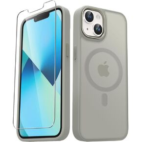 for iPhone 14 Case, iPhone 13 Case, with 1 Screen Protector, Matte Magnetic Slim Phone Cover, Support for Magsafe, Shockproof Protection Translucent Frosted Back,Black