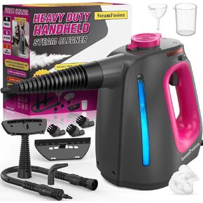 Heavy Duty Handheld Steam Cleaner for Cleaning with Lockable Steam Button&11pcs Accessories, Unlimited Water Addition for Continuous Steaming, Multi-Purpose Steamer for Cleaning Car, Grout (Black)
