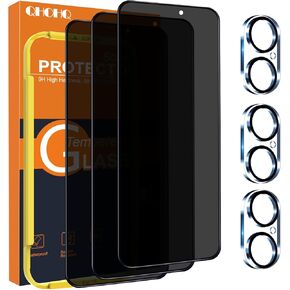QHOHQ for iPhone 16 Pro Max Privacy Screen Protector + Camera Lens Protector, [Military Grade Shatterproof], Top 9H+ Anti Spy Glass, Full Edge Coverage, Ultra Durable,with Installation Tool [3+3 Pack]