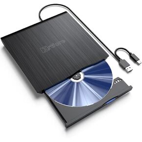 External CD/DVD Dirve for Laptop,CD Burner [Extended Cable],Portable DVD Player USB 3.0 Type-C CD +/-RW Disk Drive for ROM Rewriter Reader with PC Desktop Window MacBook