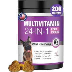 24-in-1 Dog Vitamins and Supplements, Senior & Puppy Multivitamin for Dogs Contain Glucosamine Chondroitin Probiotics Omega-3 Dog Vitamin Chewable for Coat Heart Joints Digestion Immune Support