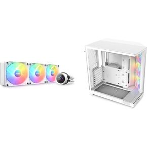 NZXT Kraken 360 AIO CPU Liquid Cooler - RL-KR360-W1 & H6 Flow RGB Mid-Tower Airflow Case with 3 RGB Fans, Panoramic Glass Panels, and Cable Management - White