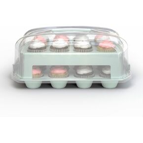 Cupcake Carrier, White Cupcake Holder Carries 24 Standard-Size Cupcakes, Muffin Traveler Two Tier Stand Reusable Cupcake Box