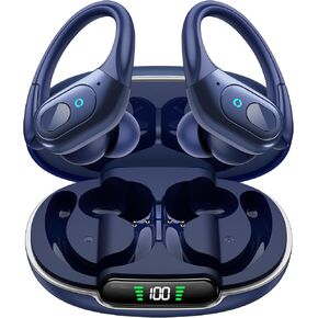occiam Wireless Earbuds Bluetooth 5.3 Sport Headphonese with LED Charging Case, 90H Playback Sweatproof Over Ear Running Ear Buds with Earhooks Workout Earphones for iOS Android,Black