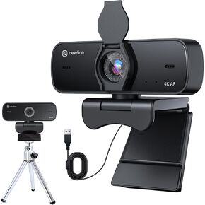 4K Webcam, 4K UHD USB Webcam with Microphone, Auto Focus, Low Distortion, Privacy Cover, PC Camera w/Tripod Stand for Zoom, Skype, Teams, Laptop, Conferencing, Calling, NewEye 60, White
