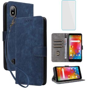 for Boost Mobile Bounce Wallet Phone Case with Screen Protector [RFID Blocking] Flip Card Holder Kickstand Women Men SL201D Cell Phone Case for Boost Bounce 4G LTE Brown
