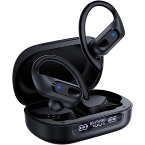 Wireless Earbuds Bluetooth Headphones, Stereo Over Ear Buds with Earhook, Wireless Sport Earphones with Charging Case,96H Long Battery Life Sweatproof Headset for Workout Running (Blue, M)