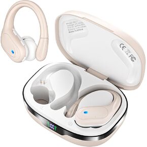 Wireless Earbuds Bluetooth Headphones 80H Playback Ear Buds Power Display with Noise Canceling Mic with Earhooks for Sports/Workout Khaki