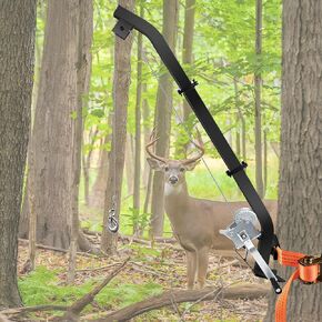 Deer Hoist System, 500 LBS Maximum Weight Capacity, Hunter's Best Hunting Companion, Heavy Duty Wear Resistant Stainless Steel, High Strength Ratchet Strap, Hanging Deer Feeder Hoist