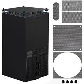 مرشح الغبار متوافق مع سلسلة Xbox Series X ، مجموعة ملحقات مع 4 مقابس سيليكون و 4 شبكات PVC - حماية شبكات معدنية عالية الكثافة (أسود)