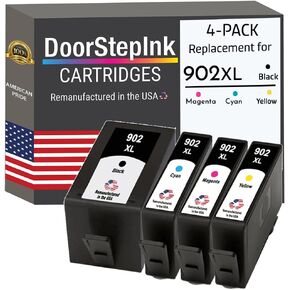 DoorStepInk Remanufactured in The USA Ink Cartridge Replacements for HP 902XL (Black Cyan Magenta Yellow) 902 XL for Printers HP OfficeJet 6950 6951 6954 6958 6962 6975 OfficeJet Pro 6958 6960 6963