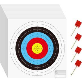 100 Pcs Bullseye Paper Shooting Targets with 4 Pcs Archery Target Pins, Archery Targets Paper 16x16 Inch 10 Ring Bow and Arrow Targets for Indoor or Outdoor Range