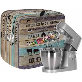 Farmhouse Stand Mixer Cover, Farm Animal Vintage Wood Grain Mixer Covers Waterproof Mixer Cover with Storage Pocket Cover for Kitchen Aid Mixer Easy Clean Dust Cover 14.5"x9.5"x16.5"