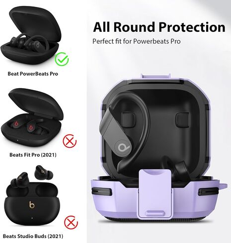 Compatible with Powerbeats Pro Case Cover, Military Carbon Fiber Powerbeat Pro Case, Four-Corner Wrapping and Safety Lock 360° Protect Your Powerbeats Pro with Keychain, Black in Saudi Arabia