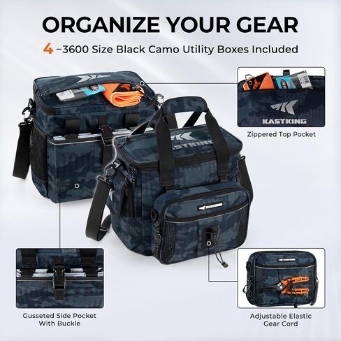 KastKing BaitSpace Fishing Tackle Bag With 4 Tackle Boxes & Removable Bait Binder, Water-Resistant Tackle Storage, Durable Fishing Gear, Adjustable Shoulder Strap in Saudi Arabia