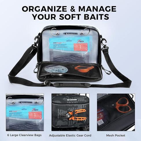 KastKing BaitSpace Detachable Bait Binder Tackle Bag – Large Clear Sleeves, Durable 900D Water-resistant Fabric, Soft Plastic Bait Storage For Hooks, Sinkers & Fishing Accessories in Kuwait