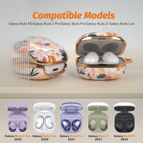 Maxjoy Case for Galaxy Buds Fe/Galaxy Buds 2 Pro/Galaxy Buds Pro/Galaxy Buds 2/Galaxy Buds Live ، Case Hard Protective Ambuds For Buds Galaxy Buds Lives with Keychain for Women Men ، Flower in Kuwait