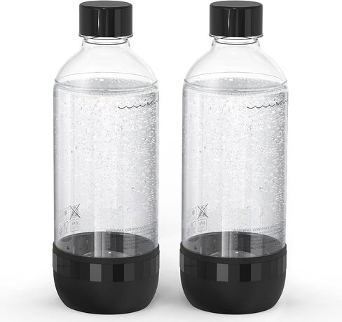 Soda Bottles, 1 Litre Reusable BPA Free Sparkling Water Bottles, in PET, for Soda Machine, Sparkling Water Makers, Pack of 2 Black Refillable Bottles in Saudi Arabia