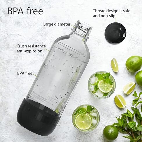 Soda Bottles, 1 Litre Reusable BPA Free Sparkling Water Bottles, in PET, for Soda Machine, Sparkling Water Makers, Pack of 2 Black Refillable Bottles in Saudi Arabia