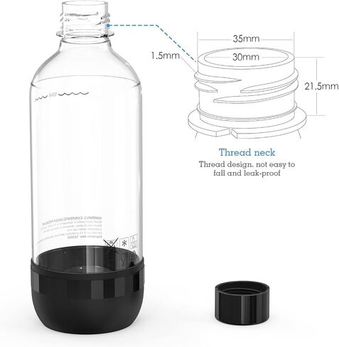 Soda Bottles, 1 Litre Reusable BPA Free Sparkling Water Bottles, in PET, for Soda Machine, Sparkling Water Makers, Pack of 2 Black Refillable Bottles in Saudi Arabia