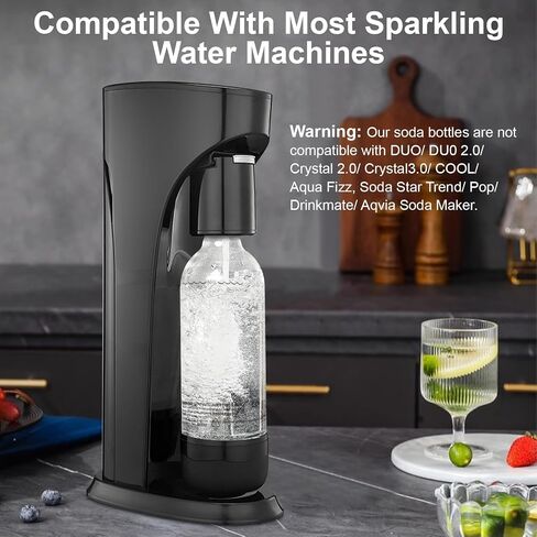 Soda Bottles, 1 Litre Reusable BPA Free Sparkling Water Bottles, in PET, for Soda Machine, Sparkling Water Makers, Pack of 2 Black Refillable Bottles in Saudi Arabia