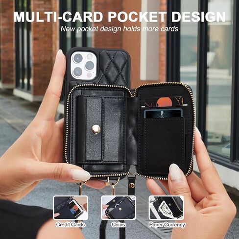 for iPhone 13 Wallet Case Crossbody, PU Leather Zipper Handbag Purse Flip Cover Standar, Independent Slot Adjustable Strap Portable 6.1-Inch iPhone Case White in Saudi Arabia