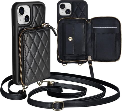 for iPhone 13 Wallet Case Crossbody, PU Leather Zipper Handbag Purse Flip Cover Standar, Independent Slot Adjustable Strap Portable 6.1-Inch iPhone Case White in Saudi Arabia