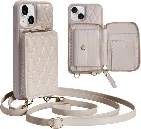for iPhone 13 Wallet Case Crossbody, PU Leather Zipper Handbag Purse Flip Cover Standar, Independent Slot Adjustable Strap Portable 6.1-Inch iPhone Case White in Saudi Arabia