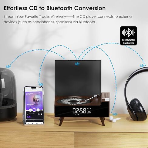 CD Player Portable with Bluetooth, Rechargeable CD Players Retro Suitcase CD Music Player with HiFi Speakers Desktop CD Player for Home Car Study Travel (Dark Brown) in Saudi Arabia