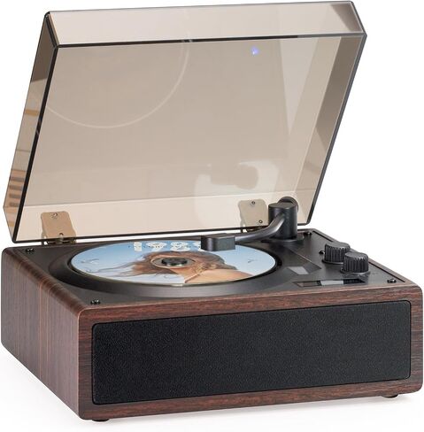 Vintage CD Player with Bluetooth, Portable CD Player with Speaker, Rechargeable Retro CD Player for Home with Clear Top, Remote Contorl Support AUX/U Disk/Headphone Jack Brown in Saudi Arabia