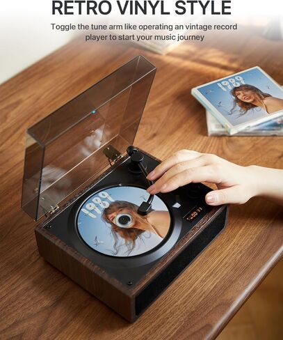 Vintage CD Player with Bluetooth, Portable CD Player with Speaker, Rechargeable Retro CD Player for Home with Clear Top, Remote Contorl Support AUX/U Disk/Headphone Jack Brown in Saudi Arabia