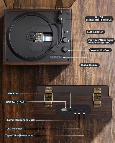 Vintage CD Player with Bluetooth, Portable CD Player with Speaker, Rechargeable Retro CD Player for Home with Clear Top, Remote Contorl Support AUX/U Disk/Headphone Jack Brown in Saudi Arabia