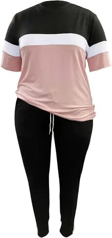 مجموعة أزياء LovelyWholesale مقاس كبير مكونة من قطعتين للنساء بدلة رياضية بأكمام قصيرة ومجموعة سراويل in Saudi Arabia