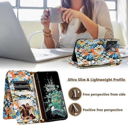 Wallet Case for OnePlus 10T 5G/One Plus Ace Pro with Wrist Strap Shoulder Strap, Zipper Floral PU Leather Stand Card Holder Cell Phone Cover for On 1Plus 1 + Plus10T 1+ AcePro Women Men Black in Saudi Arabia