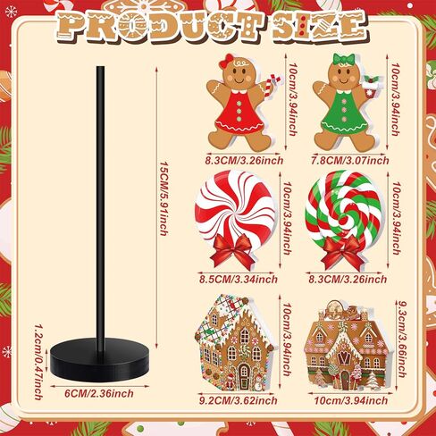 Wenqik 6 Pcs Christmas Table Decorations Wood Candy Set Wooden Signs Centerpiece Xmas Wood Blocks Rustic Tiered Tray Farmhouse Decor Tabletop Decorative for Home Tables(Lollipop) in Kuwait