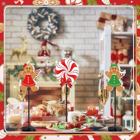 Wenqik 6 Pcs Christmas Table Decorations Wood Candy Set Wooden Signs Centerpiece Xmas Wood Blocks Rustic Tiered Tray Farmhouse Decor Tabletop Decorative for Home Tables(Lollipop) in Kuwait