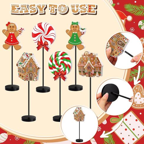 Wenqik 6 Pcs Christmas Table Decorations Wood Candy Set Wooden Signs Centerpiece Xmas Wood Blocks Rustic Tiered Tray Farmhouse Decor Tabletop Decorative for Home Tables(Lollipop) in Kuwait