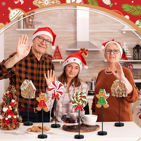 Wenqik 6 Pcs Christmas Table Decorations Wood Candy Set Wooden Signs Centerpiece Xmas Wood Blocks Rustic Tiered Tray Farmhouse Decor Tabletop Decorative for Home Tables(Lollipop) in Kuwait