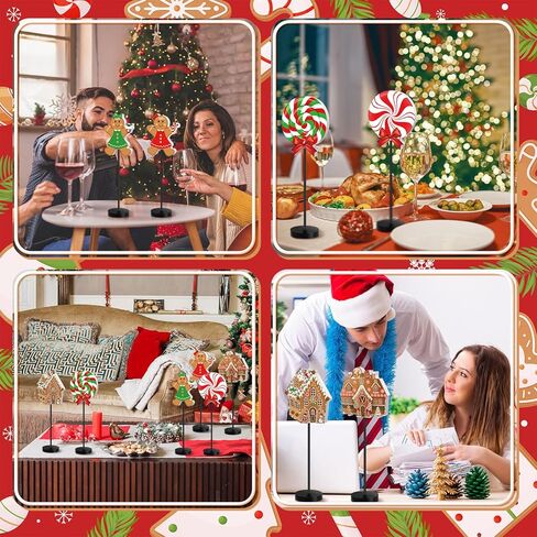 Wenqik 6 Pcs Christmas Table Decorations Wood Candy Set Wooden Signs Centerpiece Xmas Wood Blocks Rustic Tiered Tray Farmhouse Decor Tabletop Decorative for Home Tables(Lollipop) in Kuwait