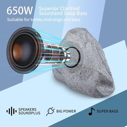 8" 5.4 Bluetooth Outdoor Rock Speakers, 650 Watt IPX6 Waterproof Wireless Multi-Sync up to 200 Speakers Auto-Pairing Auracoast Networking Tech for Backyard Garden(Pair, Gray) (Upgrade 8 inch) in Saudi Arabia