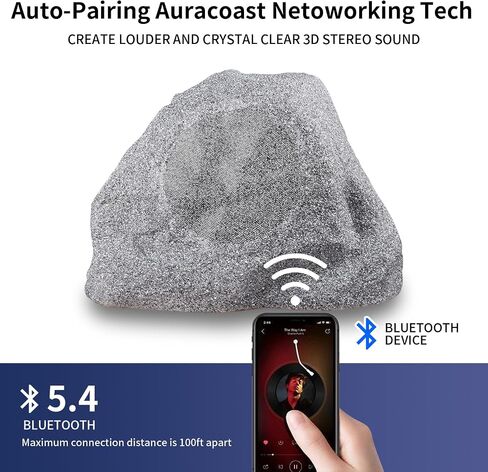 8" 5.4 Bluetooth Outdoor Rock Speakers, 650 Watt IPX6 Waterproof Wireless Multi-Sync up to 200 Speakers Auto-Pairing Auracoast Networking Tech for Backyard Garden(Pair, Gray) (Upgrade 8 inch) in Saudi Arabia