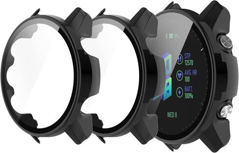 حالة وقائية متوافقة مع Garmin Forerunner 955/955 شاشة شاشة الشمسية حامي الزجاج المقسّر من القشرة الصلبة الغطاء الكامل لتغطية الحالات في حالة Forerunner 955 (أسود*2) in Kuwait