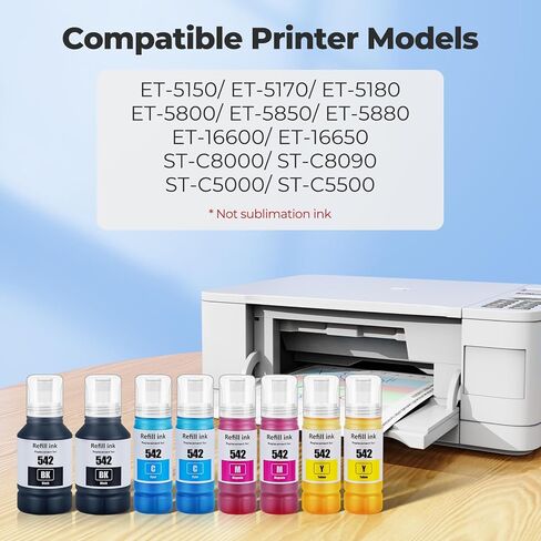 542 Black Ink Refill Bottles ET-5800 ET-5150 ET-5850 ET-5880 Replacement for Epson 542 Ink Refill Bottles Work for EcoTank Pro ET-16600 ET-16650 ET-5170 ET-5180, Workforce ST-C8000 ST-C8090 in Kuwait