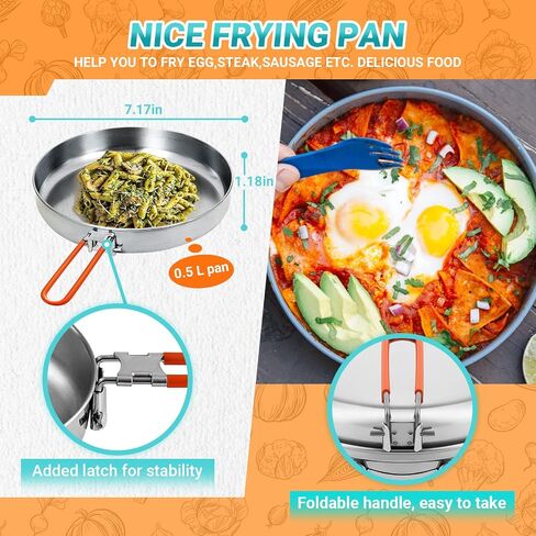 KingCamp Camping Cookware, Lightweight Cook Set Non-Stick Stainless Steel Essentials Mess Kit with Pot Pan Cups Plates Forks Knives Spoons for Camping Backpacking Outdoor Picnic in Saudi Arabia