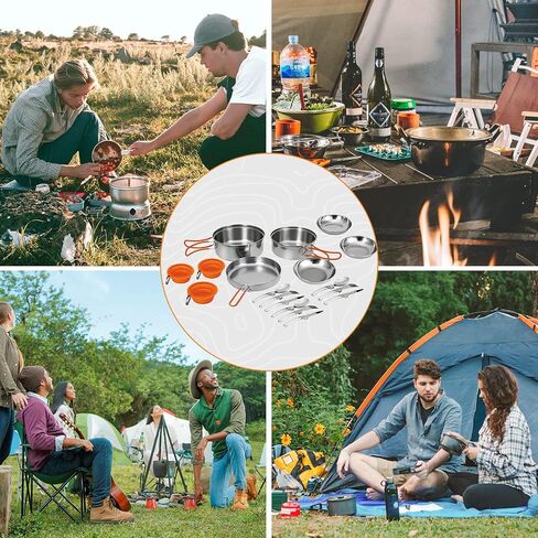 KingCamp Camping Cookware, Lightweight Cook Set Non-Stick Stainless Steel Essentials Mess Kit with Pot Pan Cups Plates Forks Knives Spoons for Camping Backpacking Outdoor Picnic in Saudi Arabia